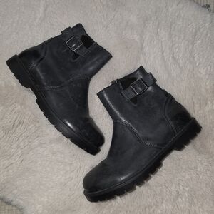 Birkenstock Stowe Leather Ankle Boots Buckle Moto Side Zip Round Toe 5- 5.5